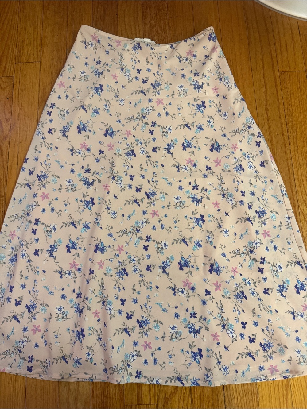 Cotton Candy Cream A-Line Skirt with Blue & Pink Floral Print